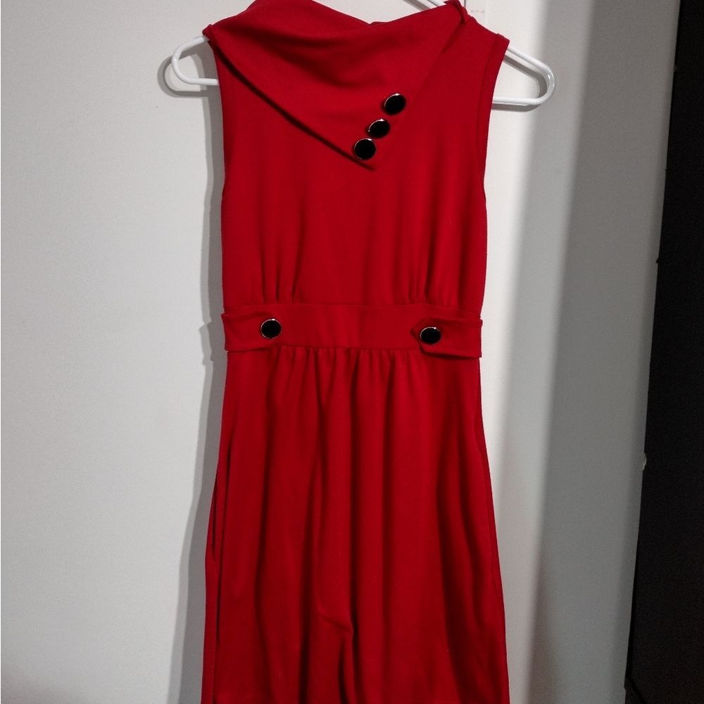 Modcloth red coach tour black button asymmetrical neckline pinup retro s pockets